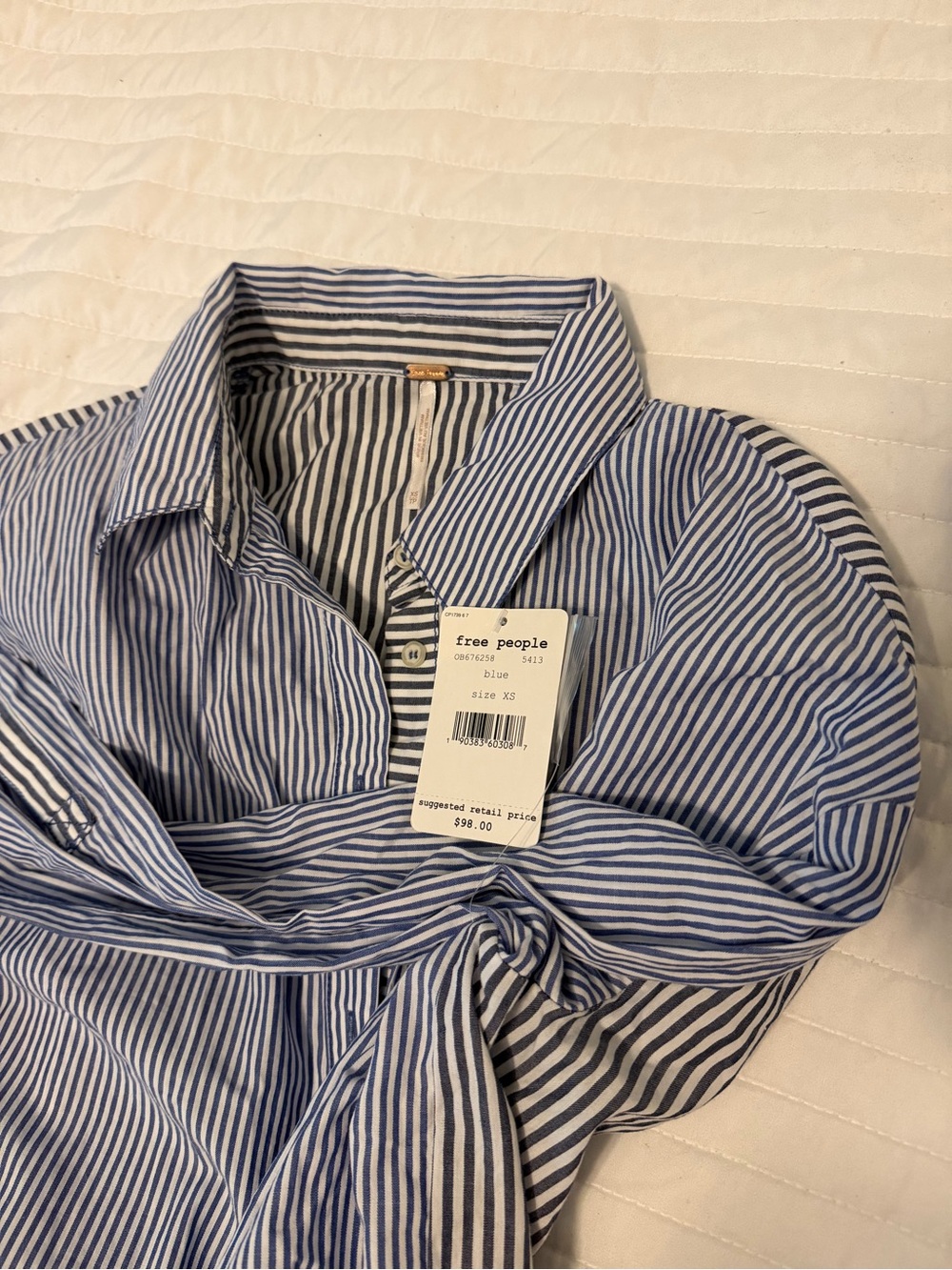 Free People Blue Striped Button-Up Shirt